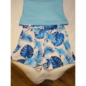 Girls Blue Tropical Tankini Swimsuit Set Ruched Top and Floral Shorts Size 10Y